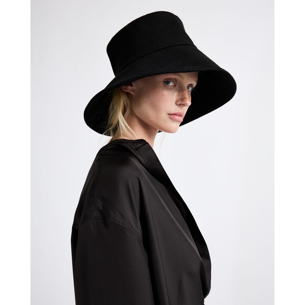 Janessa Leone Walker Bucket Hat Organic Cotton Black Women's Small Wide Brim